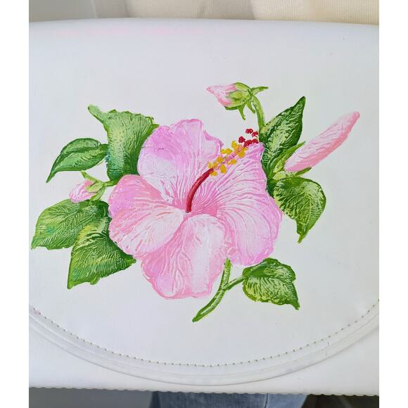 VTG 80s The Original Florida Keys White Pink Hibiscus Flower Shoulder Bag Purse - Picture 3 of 13